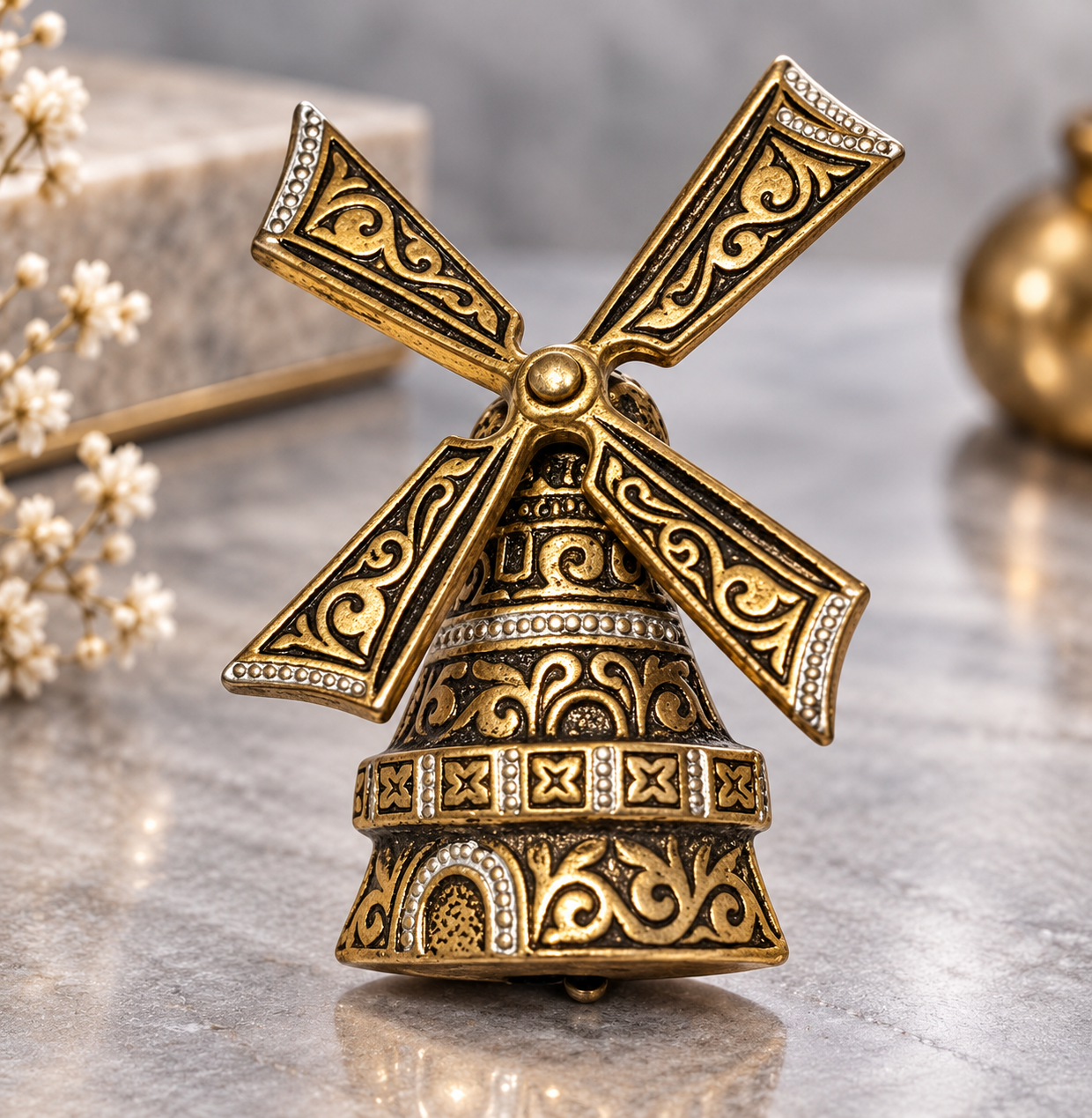 Charming Vintage Ornate Two Tone Windmill Brooch 1 Vintage Ornate Two Tone Windmill Brooch