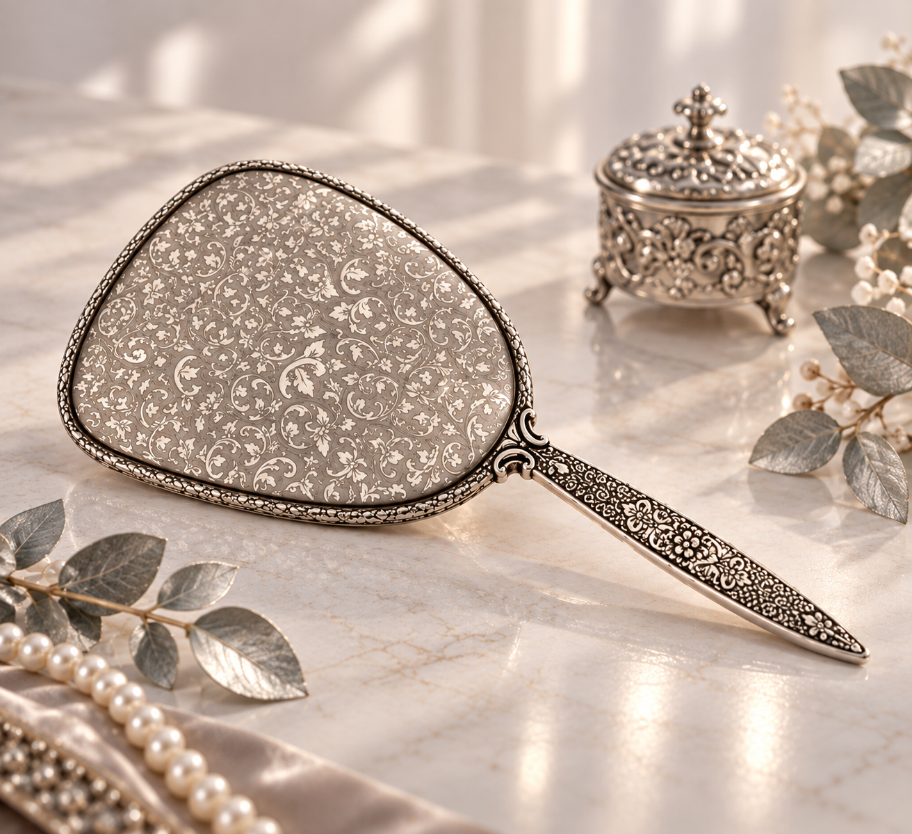 Charming Vintage Silver Plated Hand Mirror 1 Vintage Silver Plated Hand Mirror